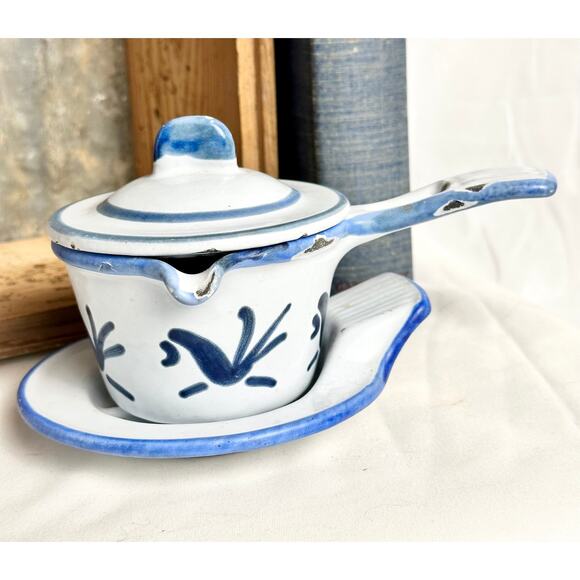 3-Piece Smorpanna Husqvarna Bluebird Vintage BUTTER WARMER, Maple Syrup, Sweden - Picture 4 of 10